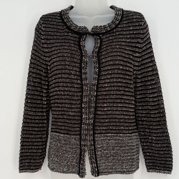 Ann Taylor LOFT Cardigan Sweater Black Gray MP Sustainable Vintage Preppy 91-04 - Picture 1 of 15